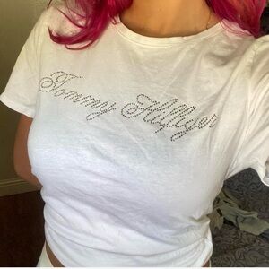blinged rhinestone white Tommy Hilfiger top🦢🤍